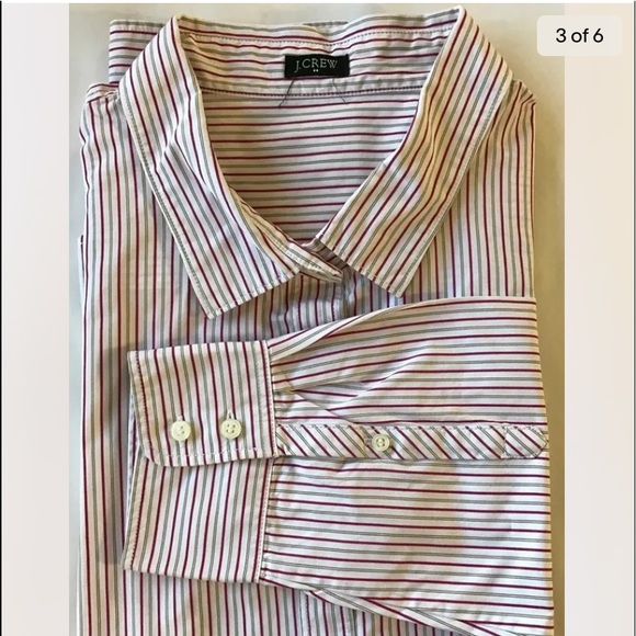 J.Crew Men Dress Shirt White Red Stripe Looks Medium Long Sleeve Cotton - Picture 1 of 7